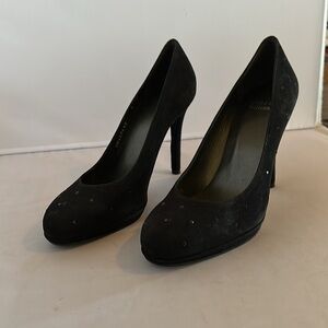 Black Suede Swarovski Crystal Heel Pump (binHHH)